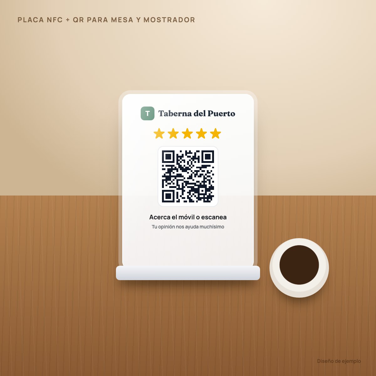 Placa de reseñas de Google con NFC y código QR